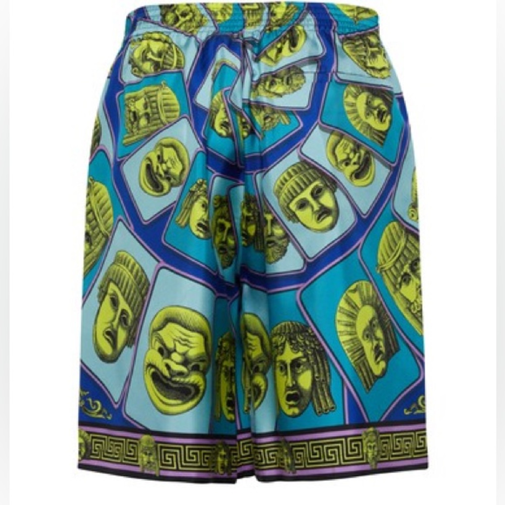 Versace Printed Silk Shorts 'Acid Green/Teal'